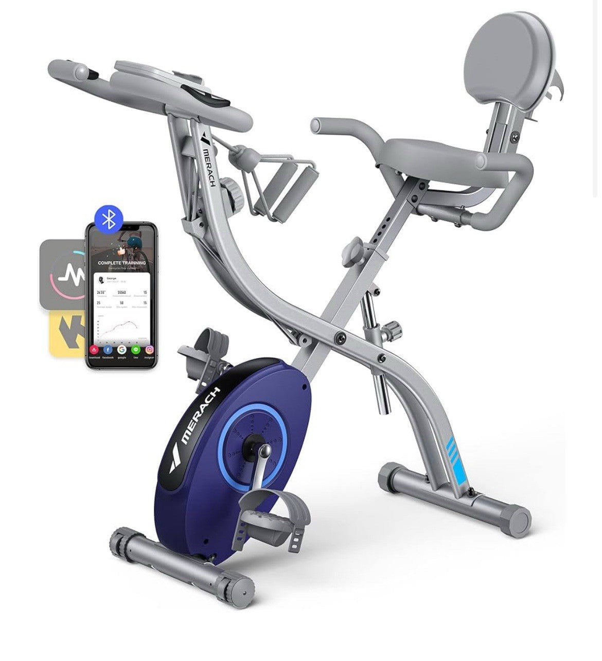 MERACH 4 in 1 Foldable Exercise Bike with Exclusive APP for Customizable Exerci