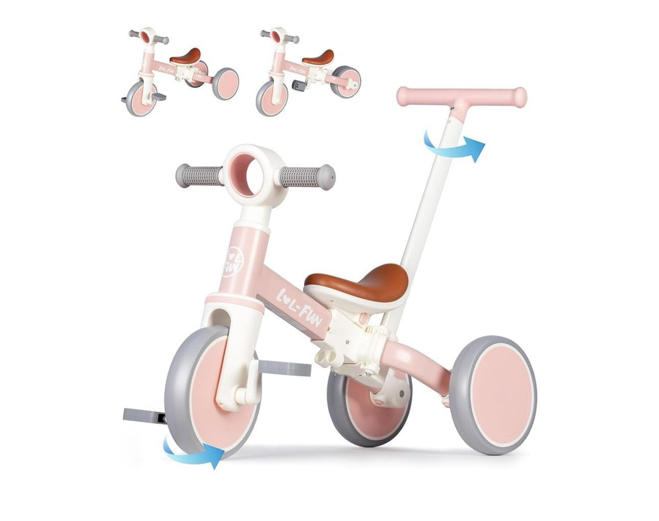 LOL-FUN Toddler Balance Bike 5-in-1 for 1-4 Years, Kids Tricycle w/ Push Handle