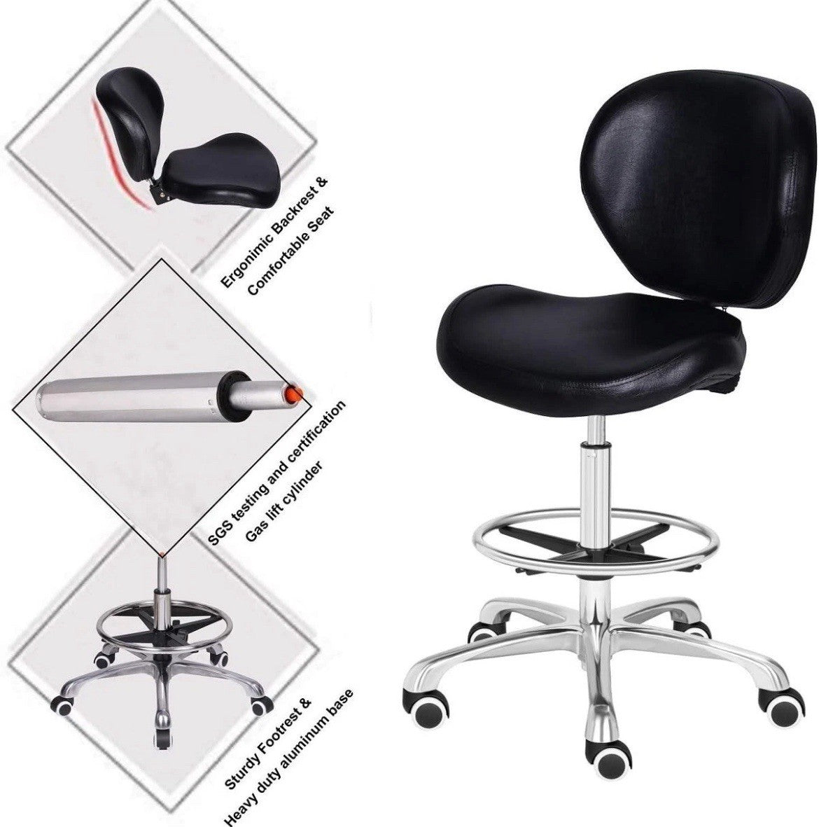 Adjustable Stools Drafting Chair with Backrest & Foot Rest Drafting Stool
