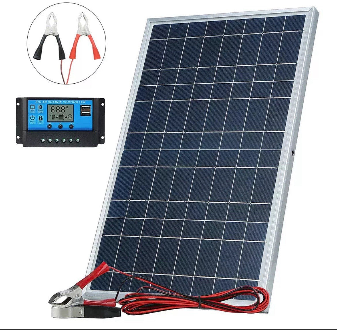 20W 12V Portable Mono Solar Panel Trickle Charger Kit Car Battery Maintainer RV