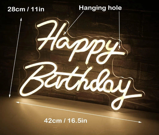 Modern Wall-Mounted LED Birthday Sign - Warm White Neon Light with USB Power