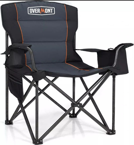 OVERMONT Oversized Camping Folding Chair with Side Pocket & Carry Bag-Heavy Duty
