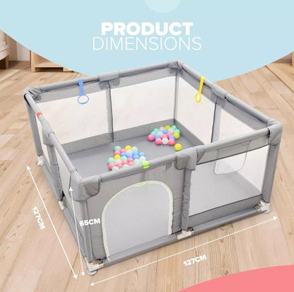 Baby Playpen with Padded Frame & Mesh Walls, Balls & Pull Rings Included 
